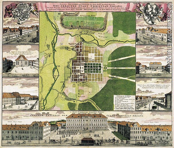 Homann-Stadtplan mit sieben Randbildern von 1721